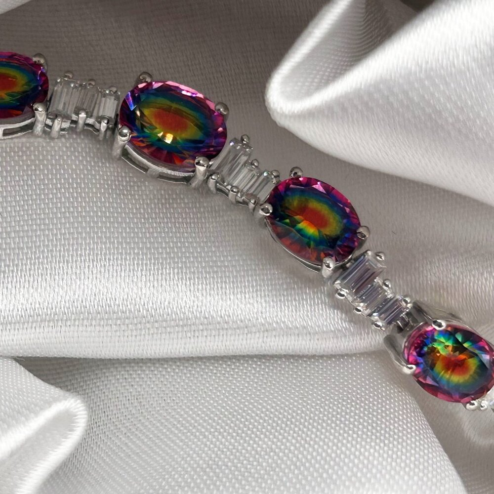 Nebula Quartz Doublet and Moissanite 19.60 ctw Rainbow Magic Bracelet in Rhodium